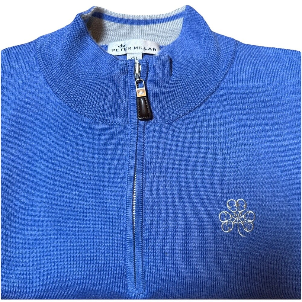 Peter Millar Quarter Zip Mock Neck Sweater XXL Gray Cotton Blend Golf Logo*